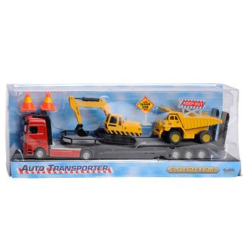 Low loader with construction vehicles