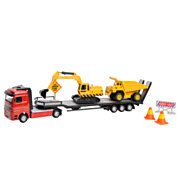Low loader with construction vehicles