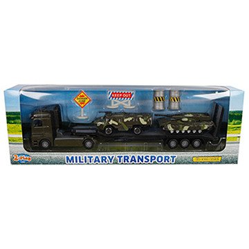 2- Play Druckguss-LKW-Transporter mit Panzern, 24 cm