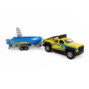 Kids Globe Off-road Vehicle with Trailer and Boat, 29cm