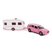 Kids Globe Die-cast Volvo V70 with Caravan - Pink, 30cm