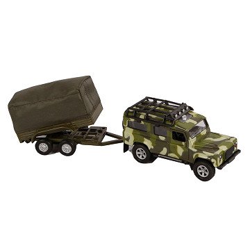 Kids Globe Die-cast Land Rover With Army Trailer, 27cm