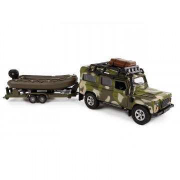 Kids Globe Die-cast Land Rover with Trailer and Boat Army