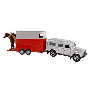 Kids Globe Druckguss-Land Rover mit Pferdeanhänger 1:32