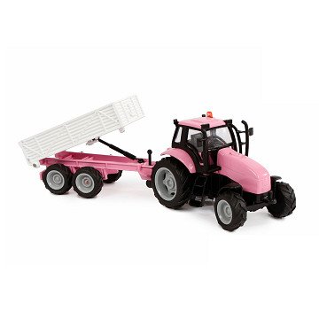 Kids Globe Die-cast Tactor with Trailer - Pink