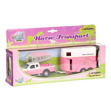 Kids Globe Die-cast Car with Horse Trailer Pink, 1:32