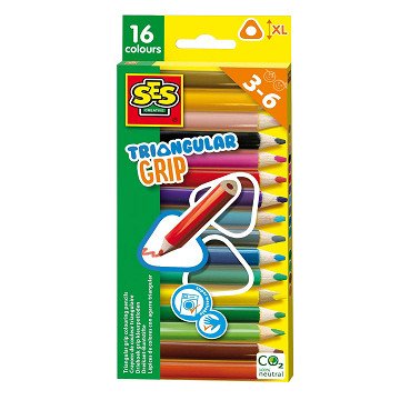 SES Triangle Grip Colouring Pencils, 16 pcs.