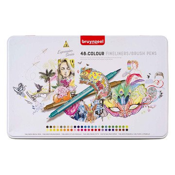 Bruynzeel Creatives Fineliner Brushpen Set 48 Kleuren