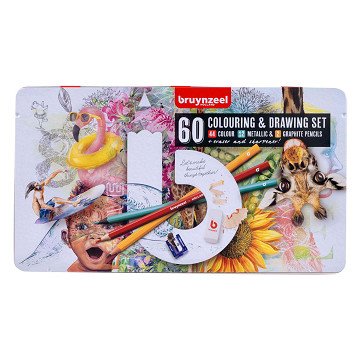 Bruynzeel Drawing and Coloring Set Creative Artists Tin 60 Pcs
