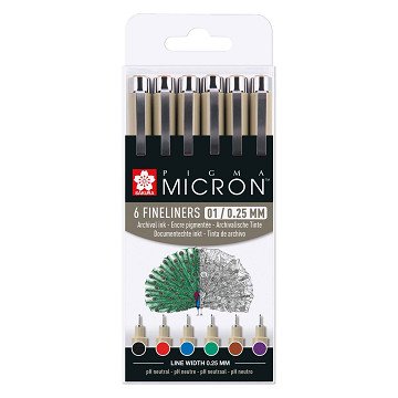 Sakura Pigma Micron 01 Pencil Case with 6 Basic Colors