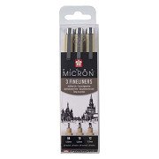 Sakura Pigma Micron Etui, 3 Fineliner, Schwarz, 08-10-12, Breit