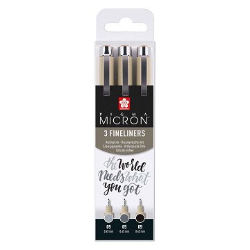 Sakura Pigma Micron 05 Fineliner-Set, 3 Stifte, Schwarz-Grau