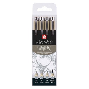 Sakura Pigma Micron Fineliner Set, 4 Sizes, Light Cool Gray