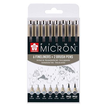 Sakura Pigma Micron Fineliner Set 8 Pens. (Light) Cool Gray