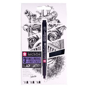 Sakura Pigma Micron Black Edition Set and Free Case, 3Pcs