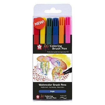 Sakura Koi Coloring Brush Pen Set Bright, 6 Colors