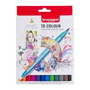 Bruynzeel Fineliner Brush Pens, 12 pcs.