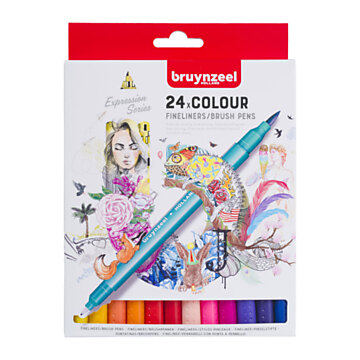 Bruynzeel Fineliner Brush Pens, 24 pcs.
