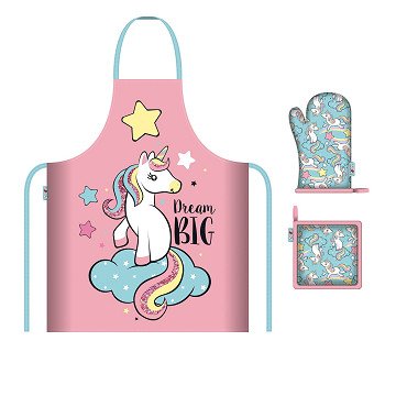 Apron, Oven Mitt and Potholder Unicorn