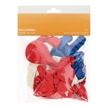 Ballonnen Rood/Wit/Blauw, 36st
