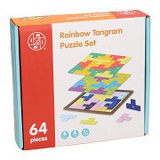 Wooden Tangram Puzzle Rainbow Set, 64 pieces.