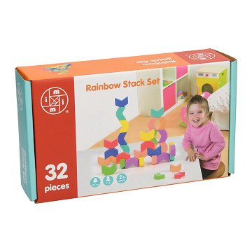 Wooden Blocks Stacking Game Rainbow, 32 pcs.