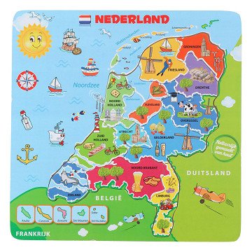 Holzpuzzle Karte der Niederlande, 13-teilig.