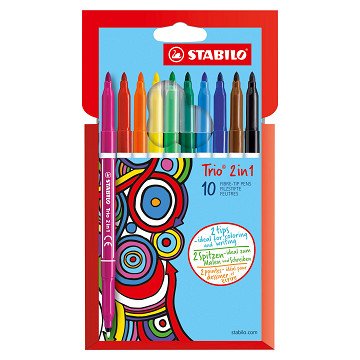 STABILO Trio 2 in 1 - Filzstift und Fineliner in Einem - 10er Set