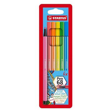 STABILO Pen 68 - Viltstift - Set met 6 Fluoriserende Stuks