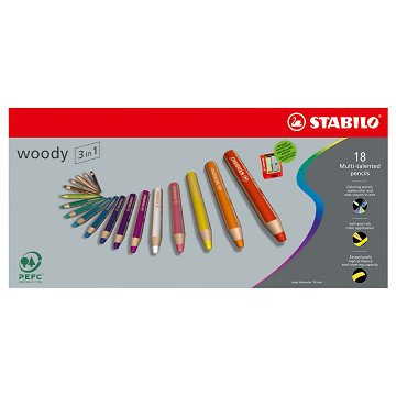 STABILO Woody 3-in-1 Box Pencil Case - 18 Colors + Pencil Sharpener