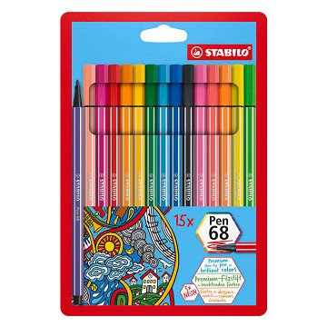 STABILO Pen 68 - Felt-tip pen - Set of 15 pieces