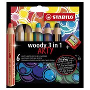 STABILO woody 3 in 1 - Multitalent-Buntstift - ARTY - 6er Set + Anspitzer
