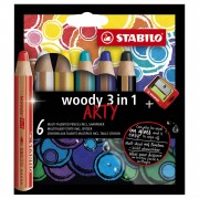 STABILO woody 3 in 1 – Multitalent-Buntstift – ARTY – Set 6-tlg. + Bleistiftspitzer