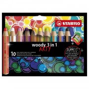 STABILO woody 3 in 1 - Multitalented Colored Pencil - ARTY - Set 10 Pcs. + Pencil Sharpener