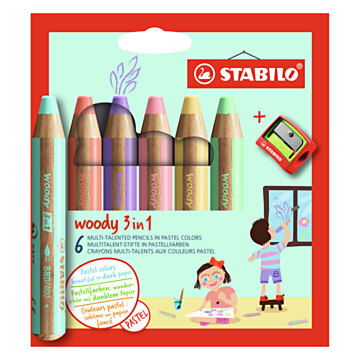 STABILO Woody 3in1 Pencil Case - 6 colors + Sharpener