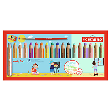 STABILO woody 3 in 1 - Multitalented Colored Pencil - Set 18 Pcs. + Pencil Sharpener