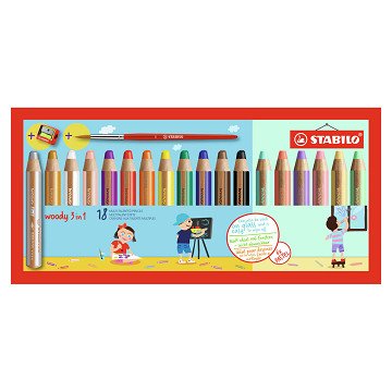 STABILO woody 3 in 1 - Multitalent Coloured Pencil - Set 18 pcs. + Pencil Sharpener