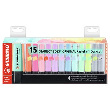 STABILO BOSS ORIGINAL Pastell – Textmarker – 15-teiliges Schreibtischset