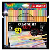 STABILO Creative Set - Pen 68 & Point 88 Pastel - ARTY - Combi Pencil Case 24 Pieces
