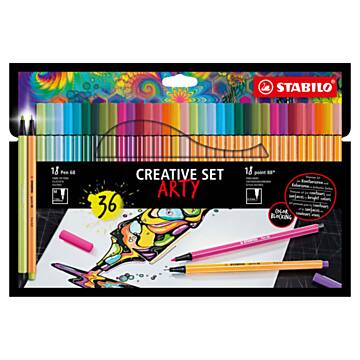 STABILO Creative Set - Pen 68 & Point 88 Pastel - ARTY - Combi Pencil Case 36 Pieces