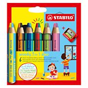 STABILO woody 3 in 1 Duo - Multitalented Colored Pencil - Set 6 Pcs. + Pencil Sharpener