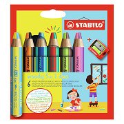 STABILO woody 3 in 1 Duo - Multitalent Coloured Pencil - Set 6 pcs. + Pencil Sharpener