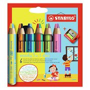 STABILO woody 3 in 1 Duo - Multitalented Colored Pencil - Set 6 Pcs. + Pencil Sharpener