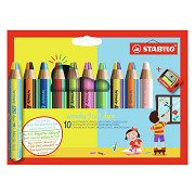 STABILO woody 3 in 1 Duo - Multitalented Colored Pencil - Set 10 Pcs. + Pencil Sharpener