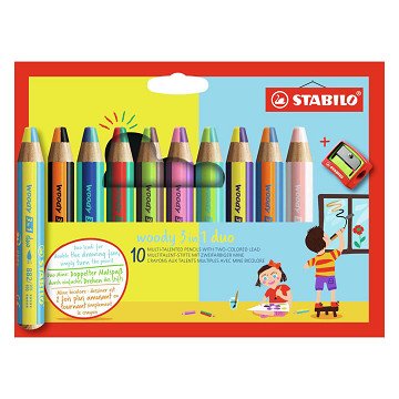 STABILO woody 3 in 1 Duo - Multitalent Coloured Pencil - Set 10 pcs. + Pencil Sharpener
