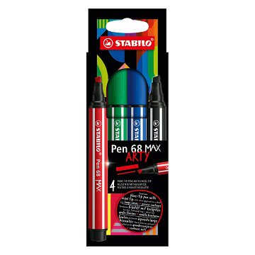STABILO Pen 68 MAX ARTY - Felt-tip Pen With Thick Chisel Tip - Set of 4 Pieces