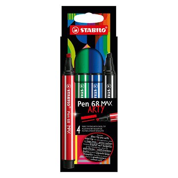 STABILO Pen 68 MAX ARTY – Filzstift mit dicker Keilspitze – Set mit 4 Stück