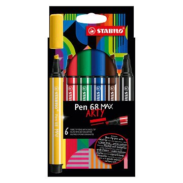 STABILO Pen 68 MAX ARTY - Felt-tip Pen With Thick Chisel Tip - Set of 6 Pieces