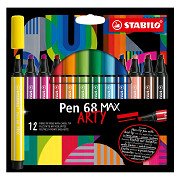 STABILO Pen 68 MAX ARTY - Felt-tip pen with thick chisel tip - Set of 12 pieces