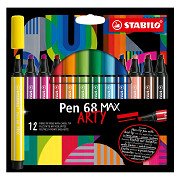 STABILO Pen 68 MAX ARTY - Filzstift mit dicker Keilspitze - Set mit 12 Stück